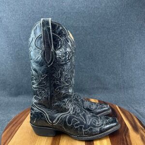 J.B. Dillon Black Distressed Leather Western Cowgirl Boots Snip Toe Womens 6B